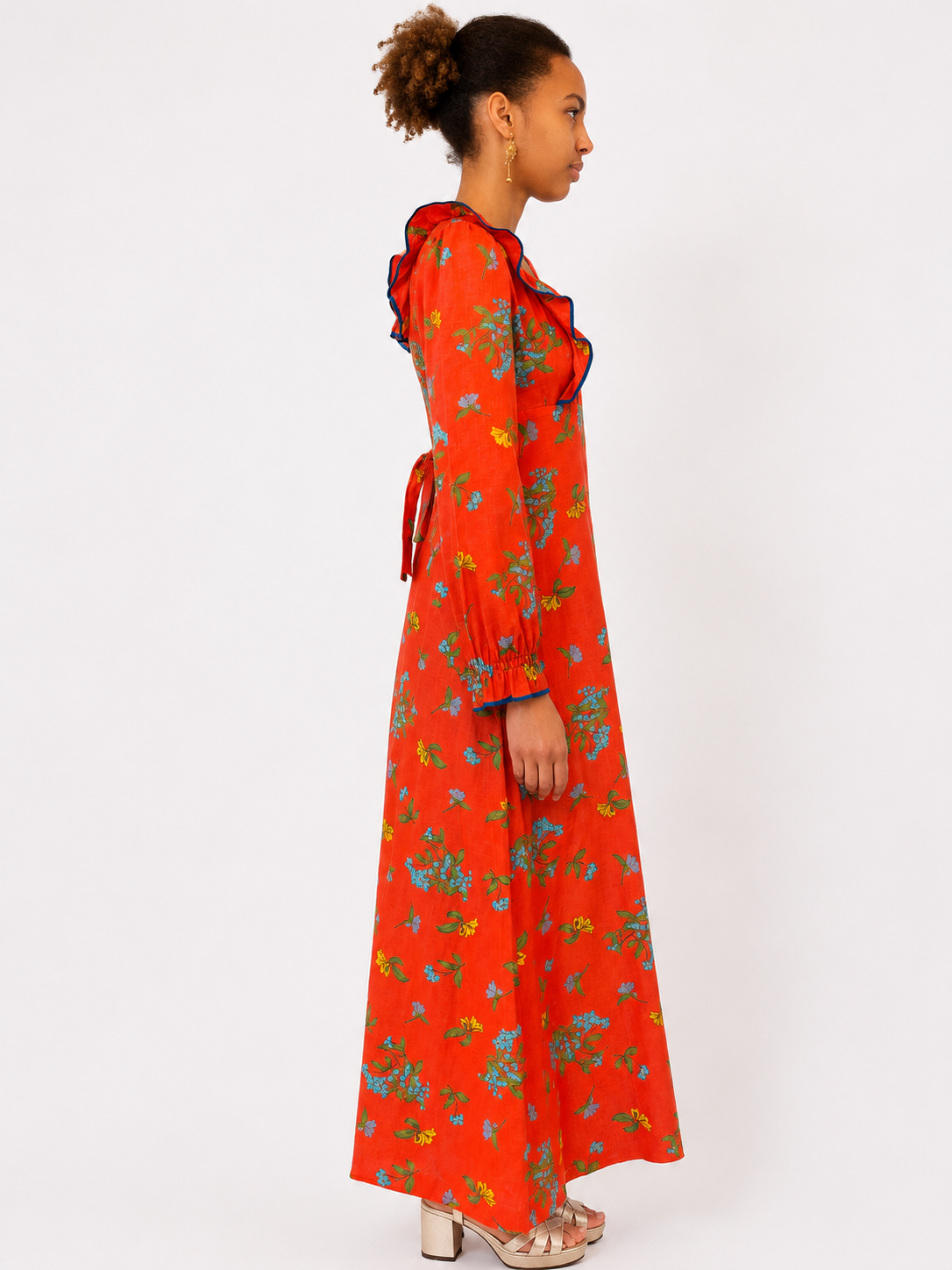 1970s Empire Line Floral Cotton Maxi Dress