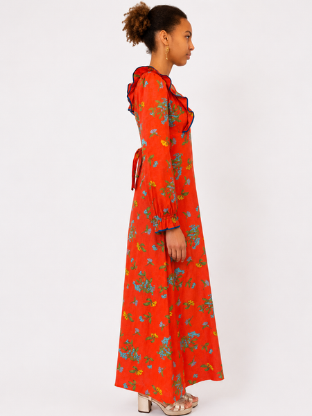 1970s Empire Line Floral Cotton Maxi Dress