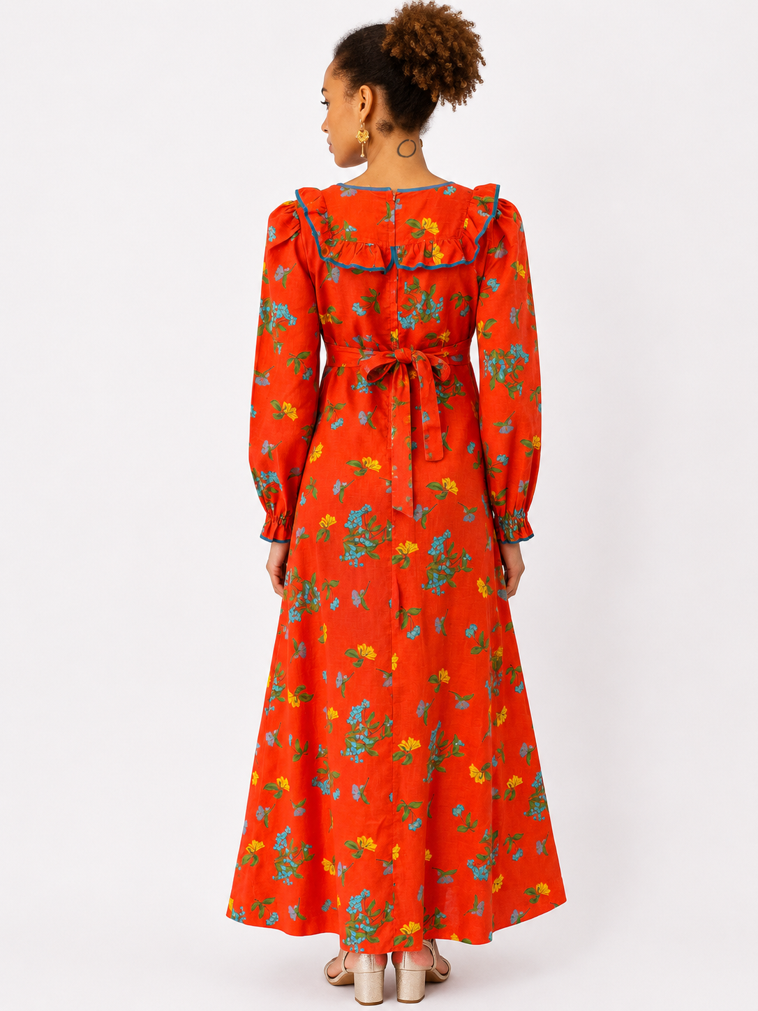 1970s Empire Line Floral Cotton Maxi Dress