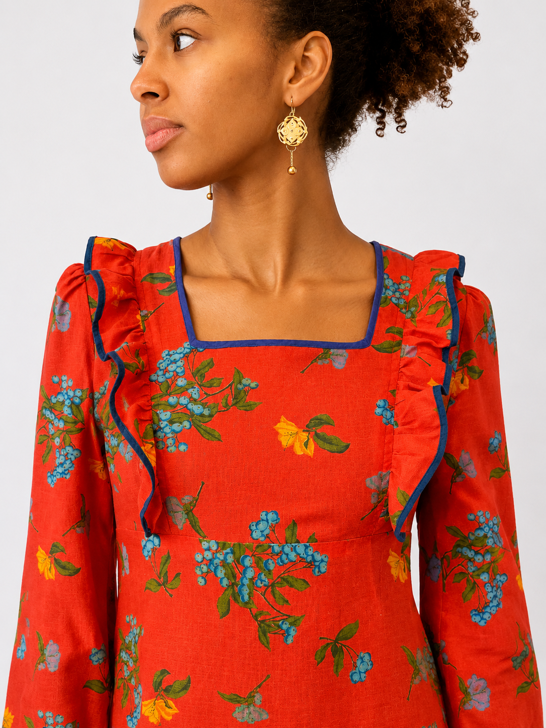 1970s Empire Line Floral Cotton Maxi Dress