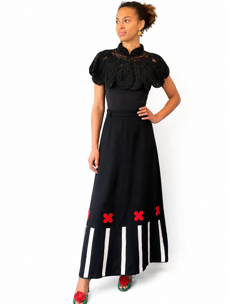 Louis Féraud for Rembrandt Wool Appliqué Maxi Skirt