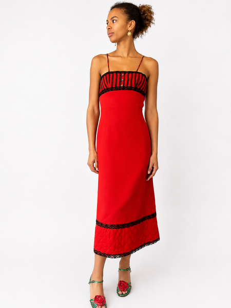 1970s Mary Quant Red & Black Wool Wiggle Dress