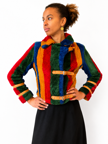 Beged-Or Faux Fur & Leather Striped Jacket