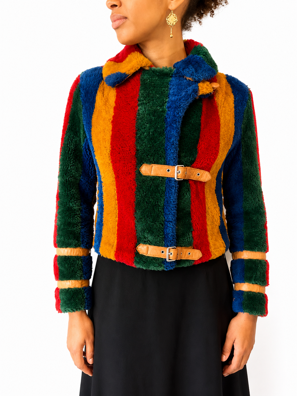 Beged-Or Faux Fur & Leather Striped Jacket