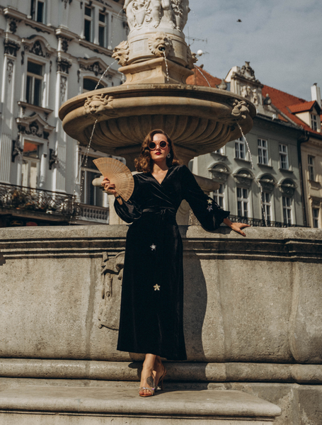 Babooshka Maxi Wrap Dress in Black Velvet