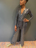Dancing Queen Jumpsuit in Black with Silver Sequin - from the front