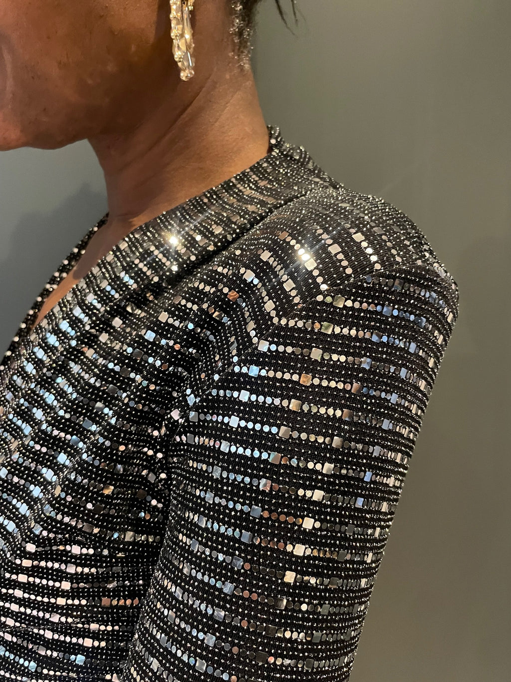 Dancing Queen Jumpsuit in Black with Silver Sequin - detail view