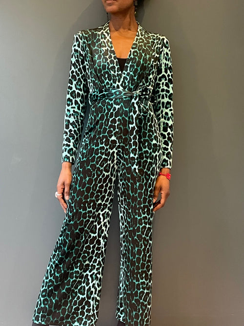 Jumpsuit in Green Leopard Print - full view
