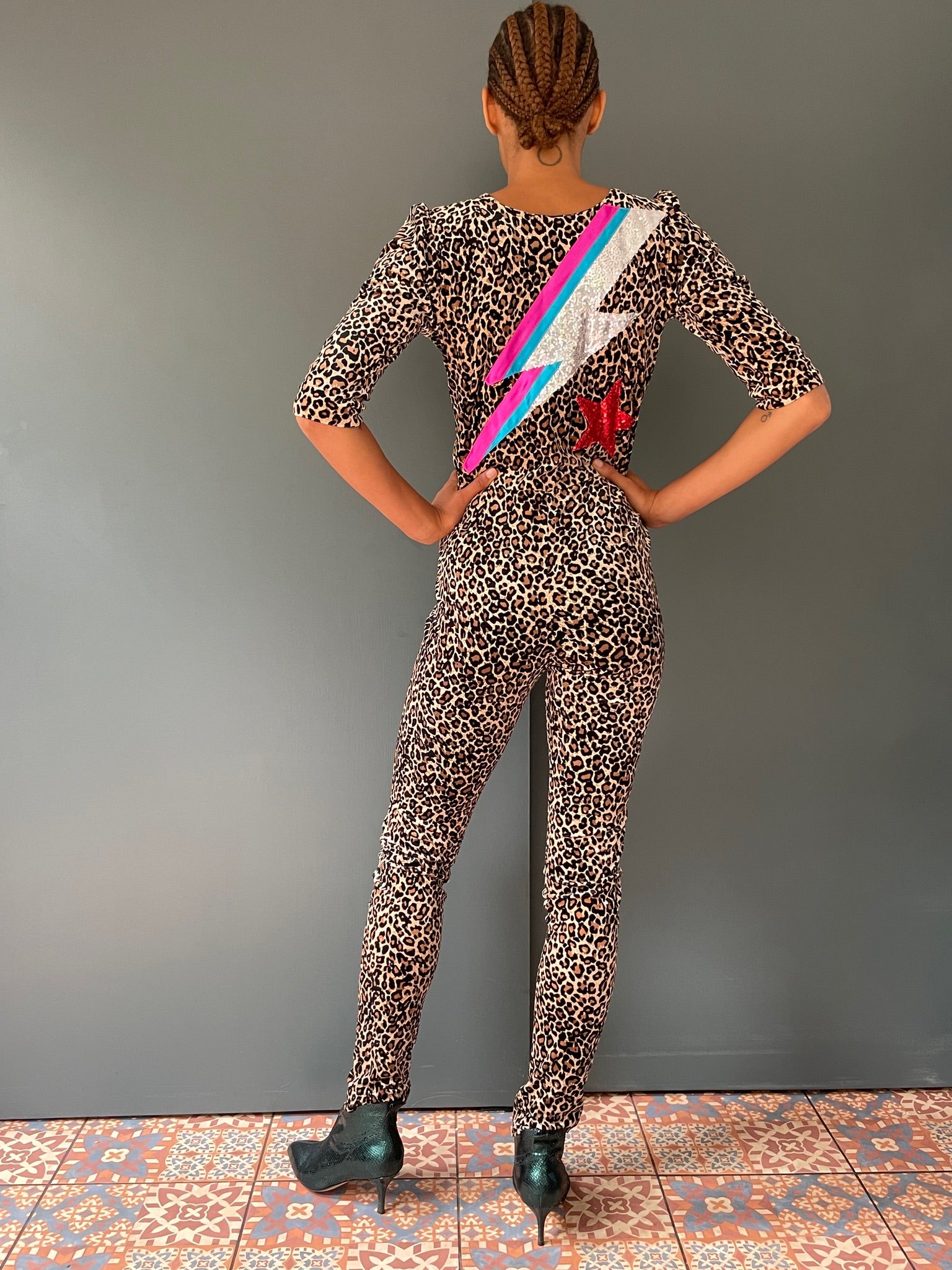 Ziggy Stardust Leopard Print Jumpsuit - back view with zap