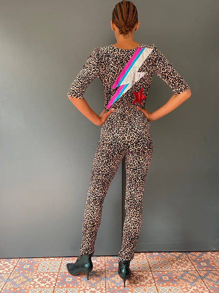 Ziggy Jumpsuit in Leopard Velvet with Sequin Zap