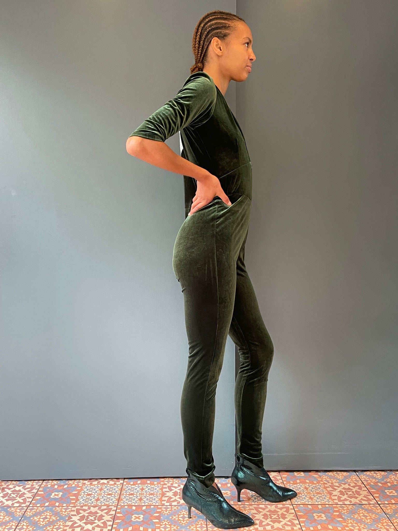 Ladies Green jumpsuit - side view