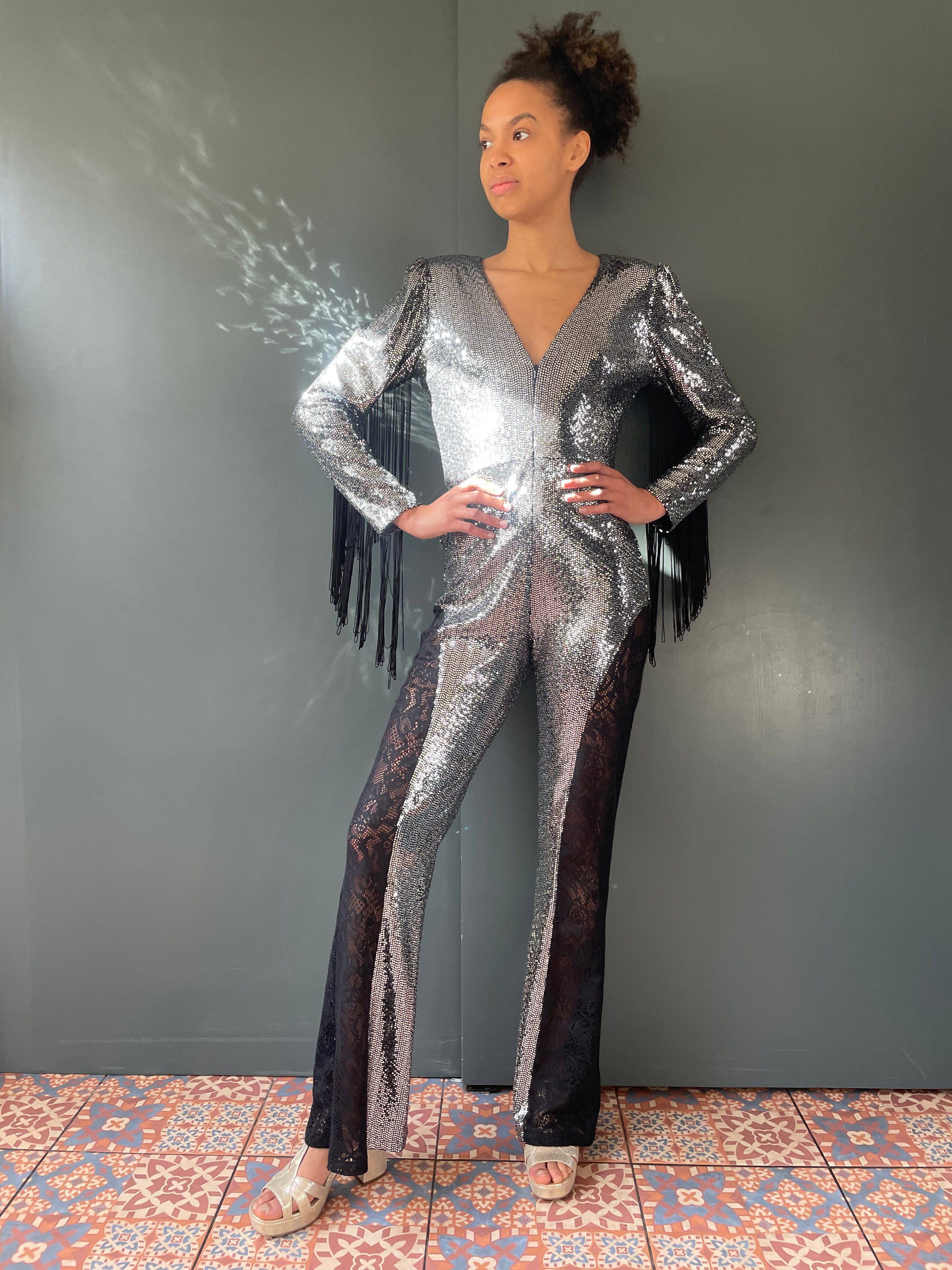 Simone Sequin Jumpsuit in Silver Sequin