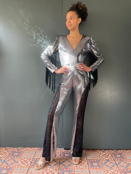 Simone Sequin Jumpsuit in Silver Sequin