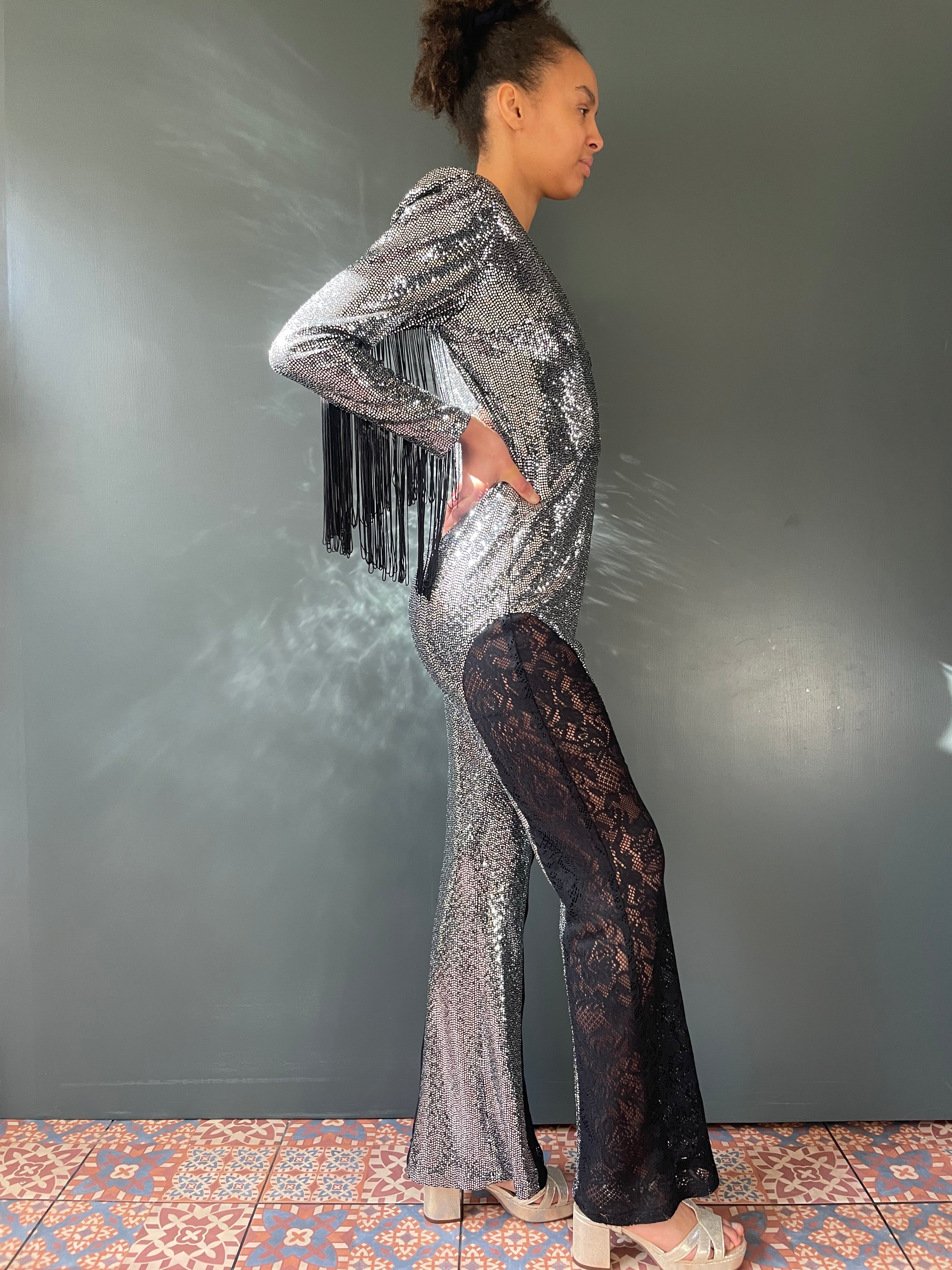 Simone Sequin Jumpsuit in Silver Sequin