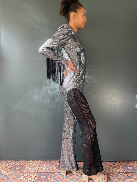 Simone Sequin Jumpsuit in Silver Sequin