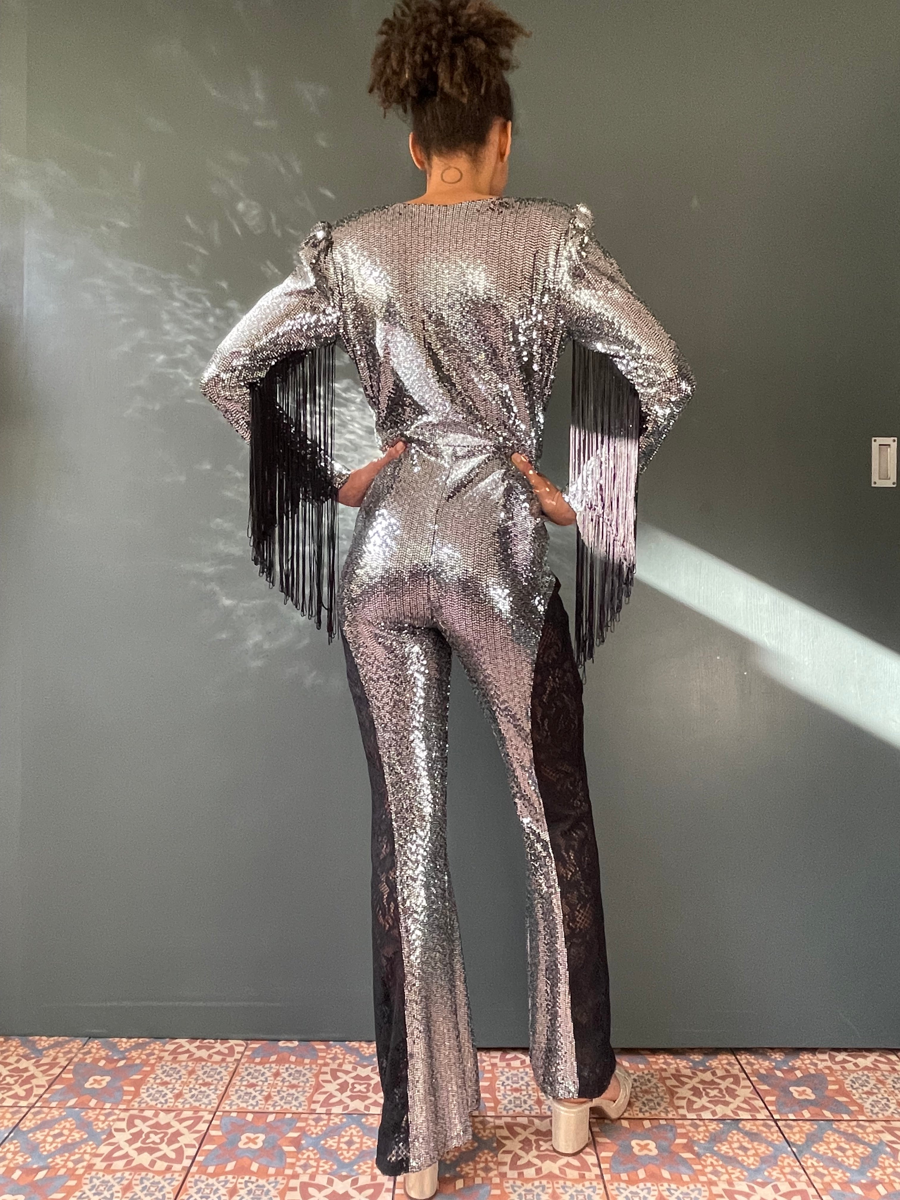 Simone Sequin Jumpsuit in Silver Sequin