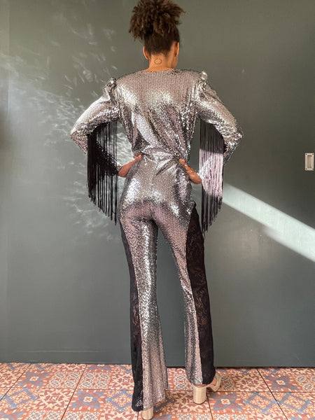 Simone Sequin Jumpsuit in Silver Sequin