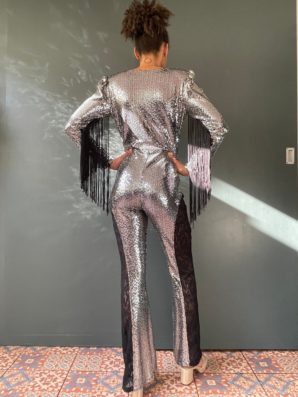 Simone Sequin Jumpsuit in Silver Sequin