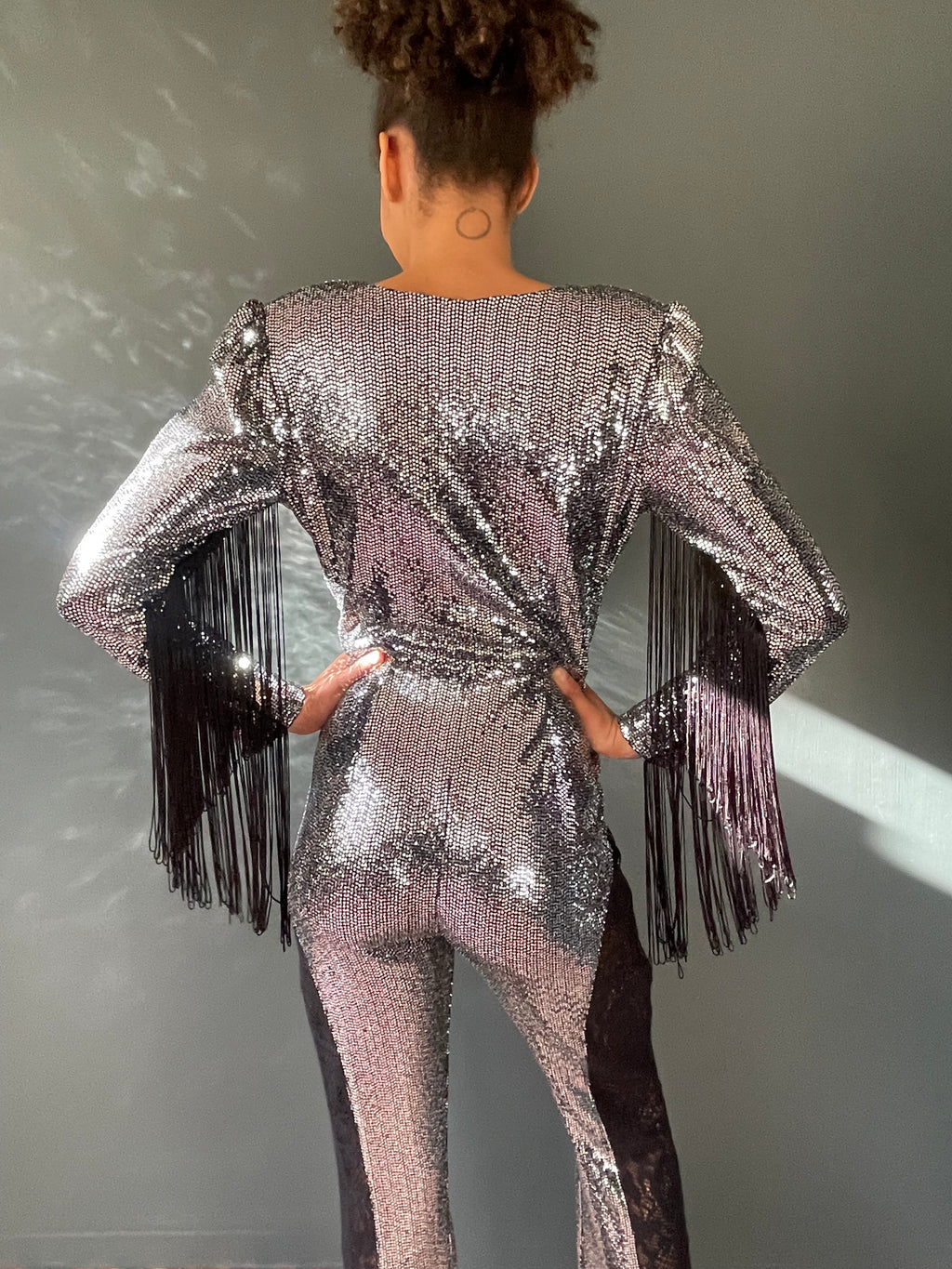 Simone Sequin Jumpsuit in Silver Sequin