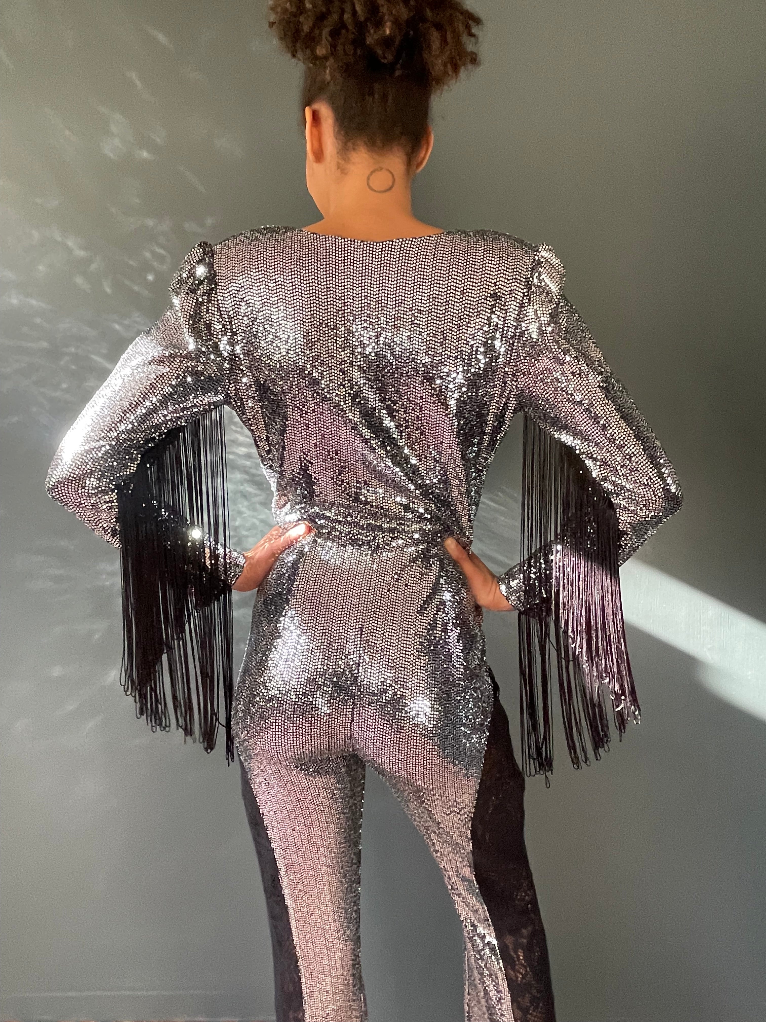 Simone Sequin Jumpsuit in Silver Sequin