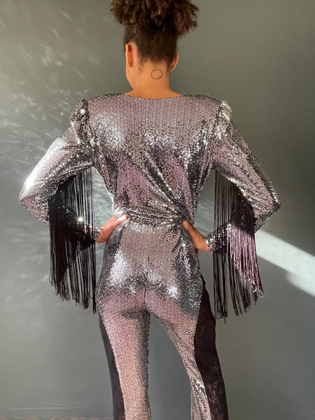 Simone Sequin Jumpsuit in Silver Sequin