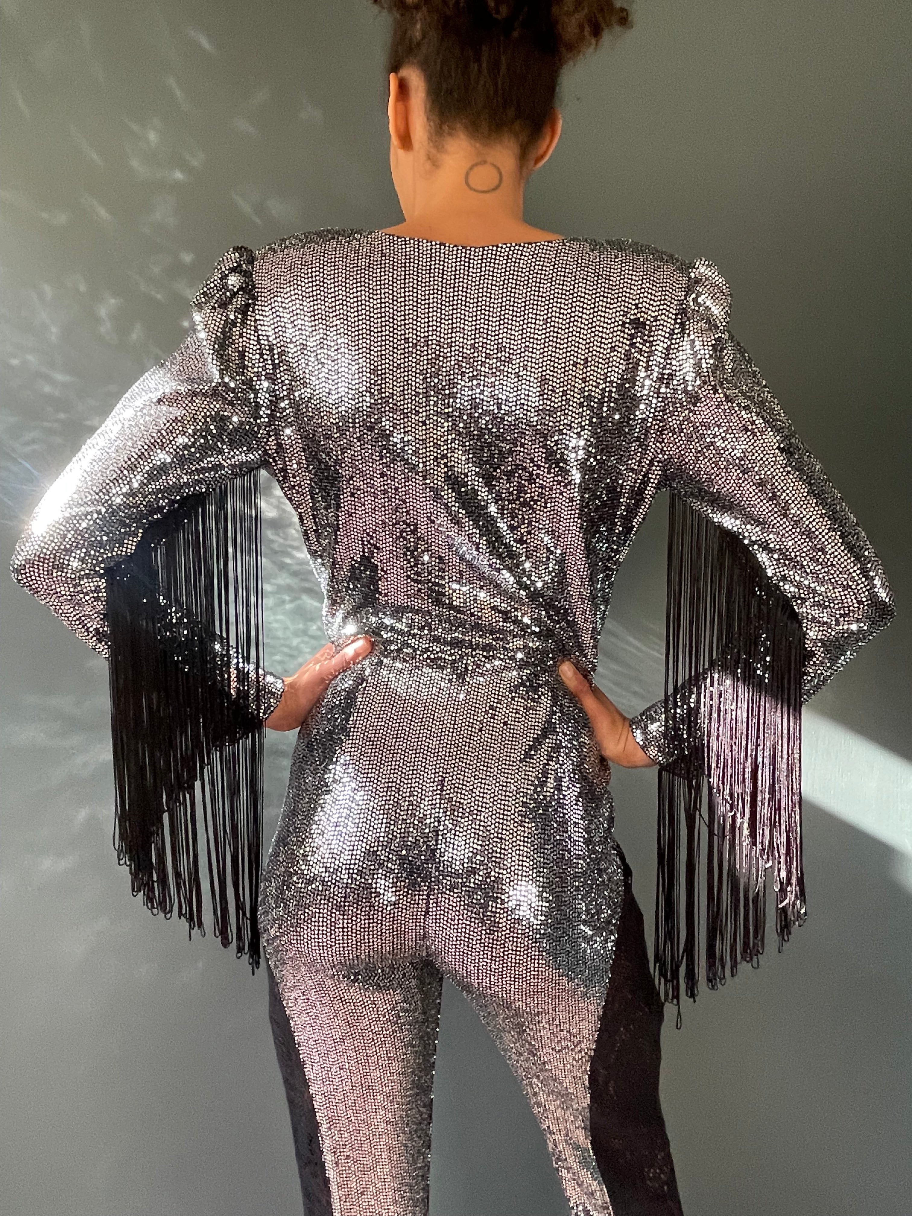 Simone Sequin Jumpsuit in Silver Sequin