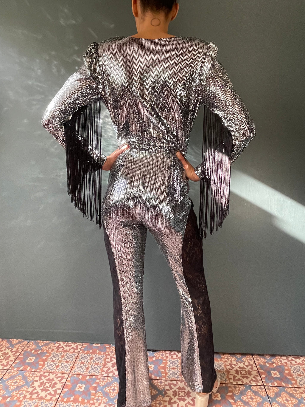 Simone Sequin Jumpsuit in Silver Sequin