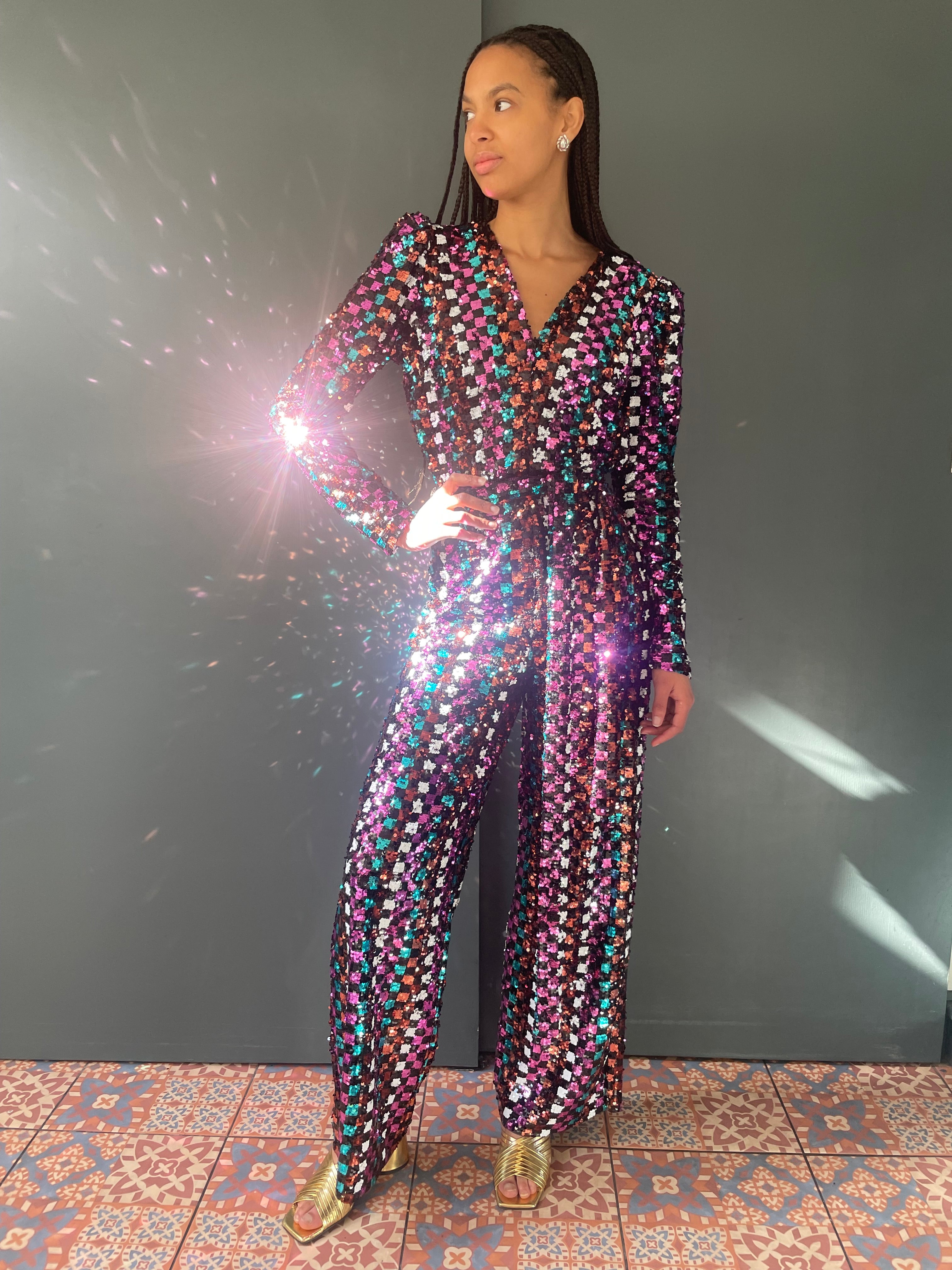 Rachel Blade Runner Jumpsuit in Mosaic Sequin