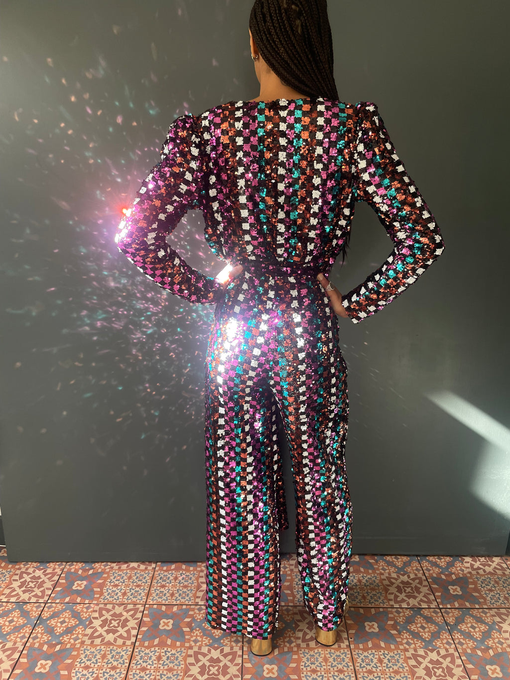 Rachel Blade Runner Jumpsuit in Mosaic Sequin