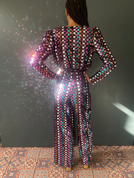 Rachel Blade Runner Jumpsuit in Mosaic Sequin