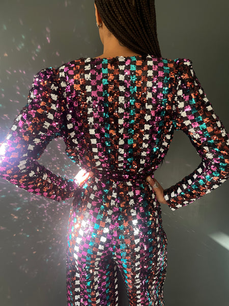 Rachel Blade Runner Jumpsuit in Mosaic Sequin