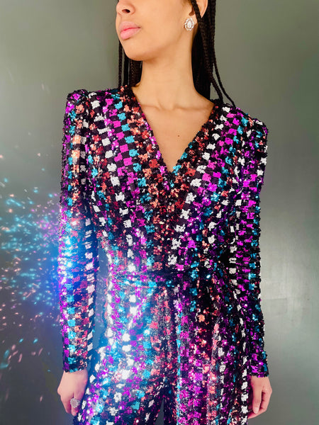 Rachel Blade Runner Jumpsuit in Mosaic Sequin