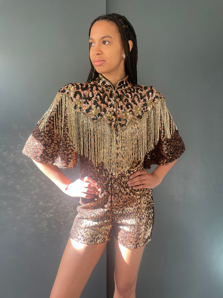 Leopard Print Sequin Cape