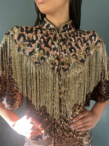 Leopard Print Sequin Cape