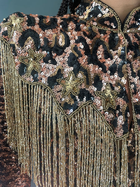 Leopard Print Sequin Cape