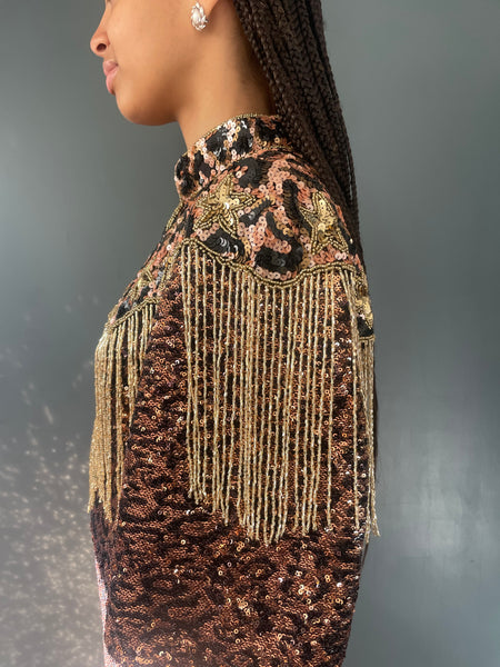 Leopard Print Sequin Cape