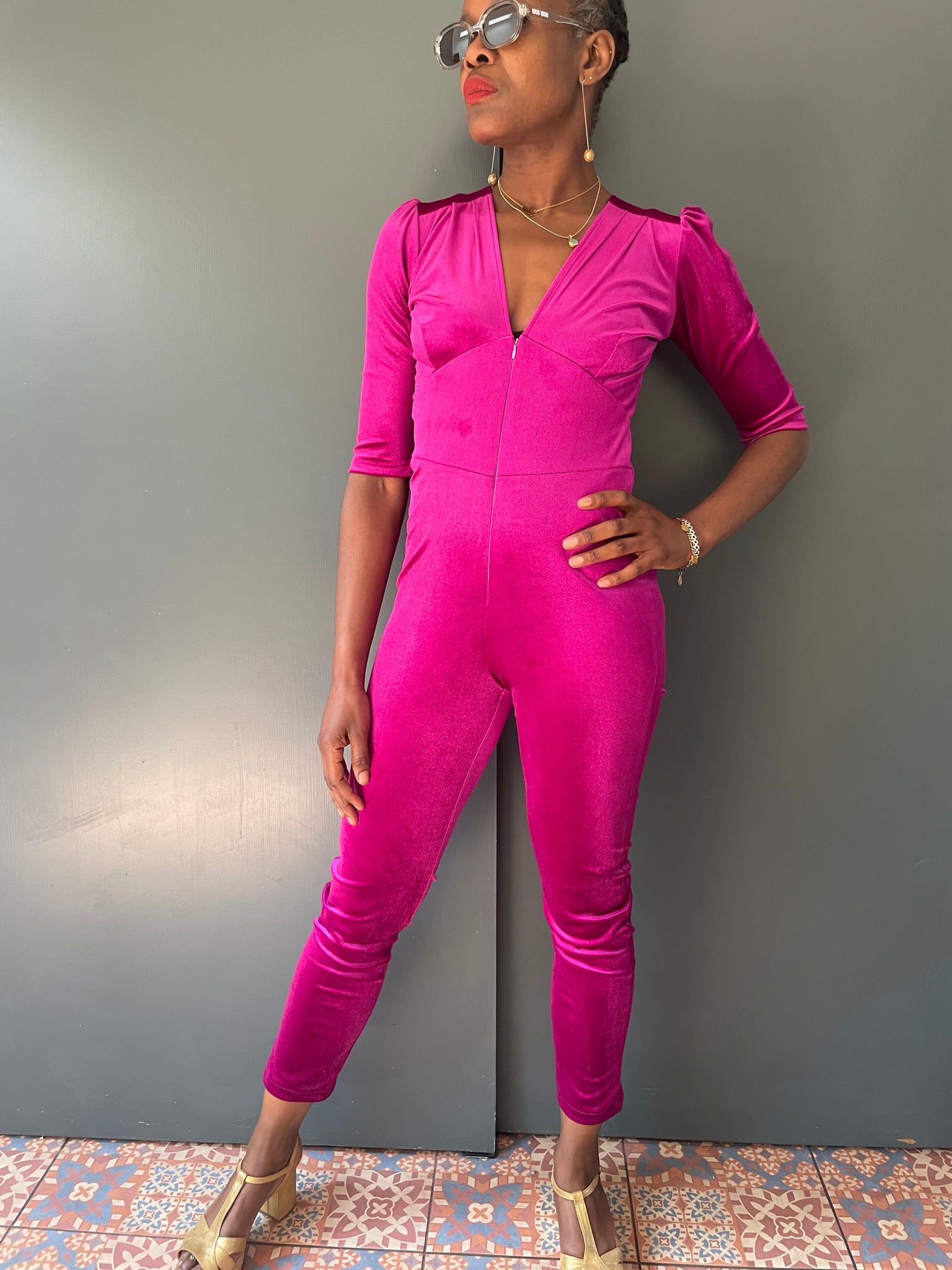 Ziggy Stardust Jumpsuit in Pink Velvet