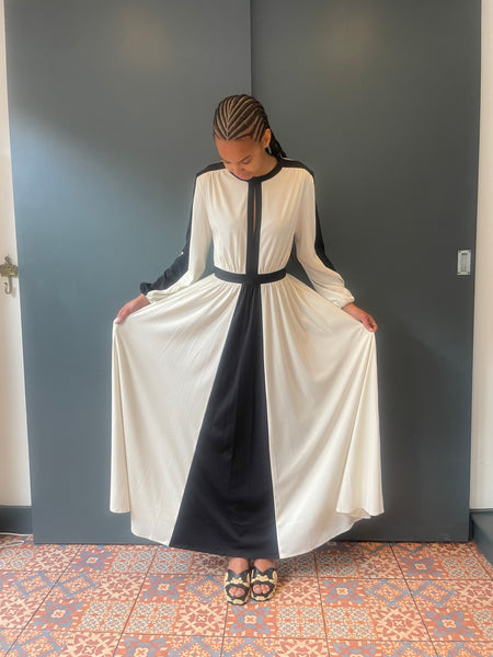 Rita Dress in Black and Ivory Contrast