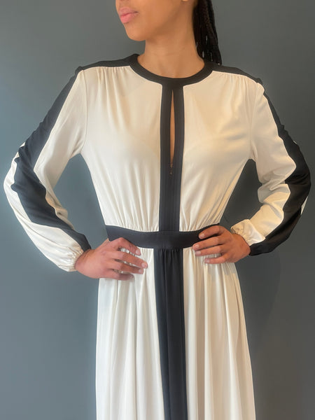 Rita Dress in Black and Ivory Contrast