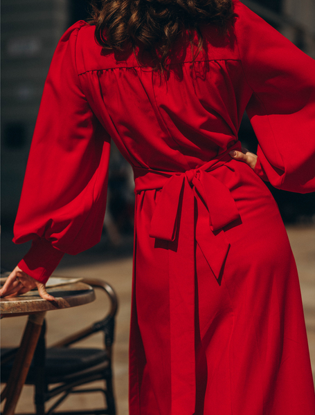 Ossie Crepe Wrap Dress in Red