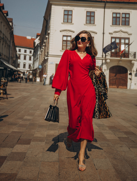 Ossie Crepe Wrap Dress in Red