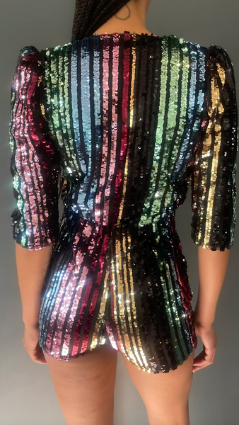 Rachel Playsuit in Rainbow Stripe Sequin