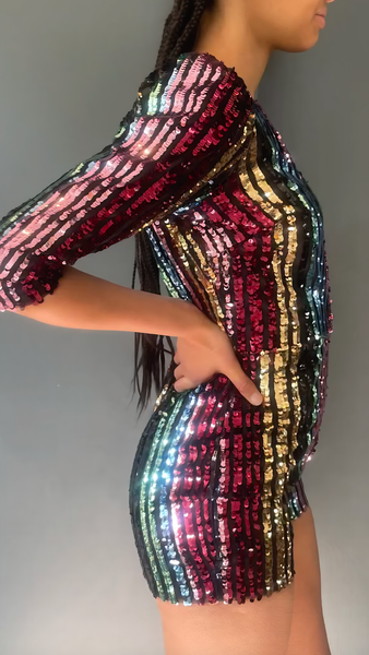 Rachel Playsuit in Rainbow Stripe Sequin