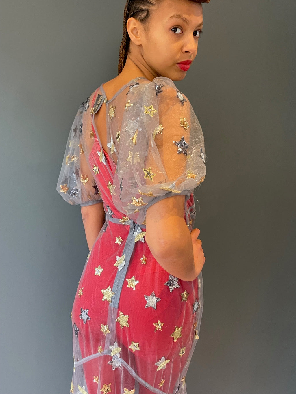 Sheer Sequin Dress from Woo Woo Boutique side view close up 2