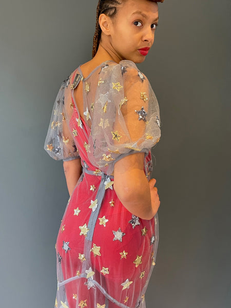 Sheer Sequin Dress from Woo Woo Boutique side view close up 2