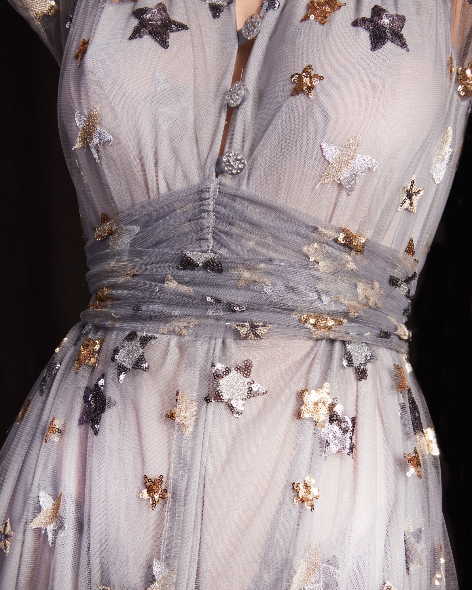 Blanche Dress in Grey Tulle - front detail