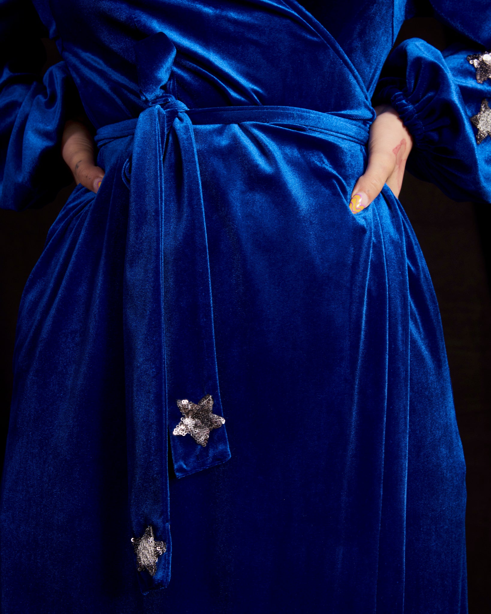 Babooska Dress in Blue Velvet - close up detail 