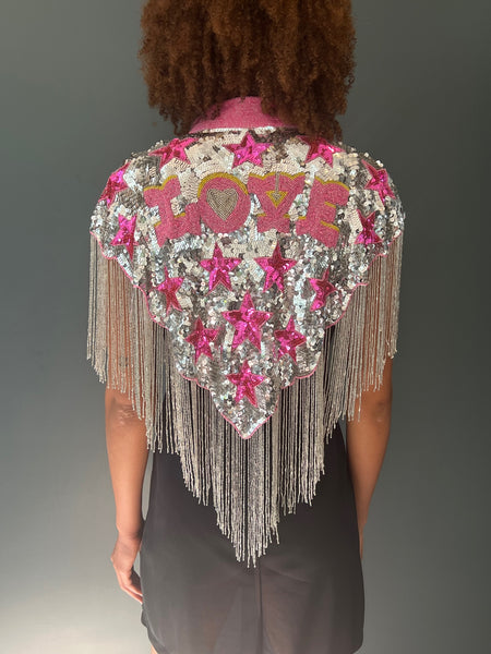 Love Sequin Cape Silver and Pink