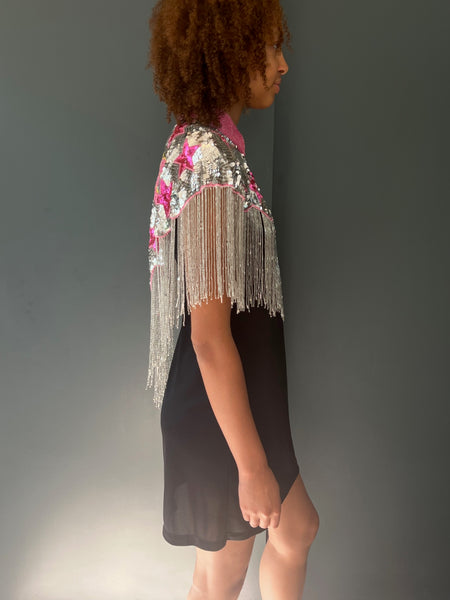 Love Sequin Cape Silver and Pink