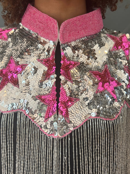 Love Sequin Cape Silver and Pink